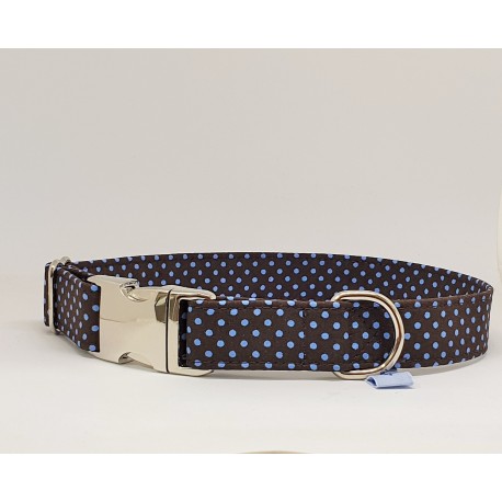 Hundehalsband blue dots on brown