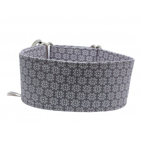 Zugstopp Halsband Windhundhalsband White Flowers on Taupe, 3 Breiten lieferbar