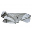 Sofort lieferbar: Leichter Whippet-Regenmantel in taupe, gefüttert mit Baumwoll-Jersey gestreift, RL 55 cm