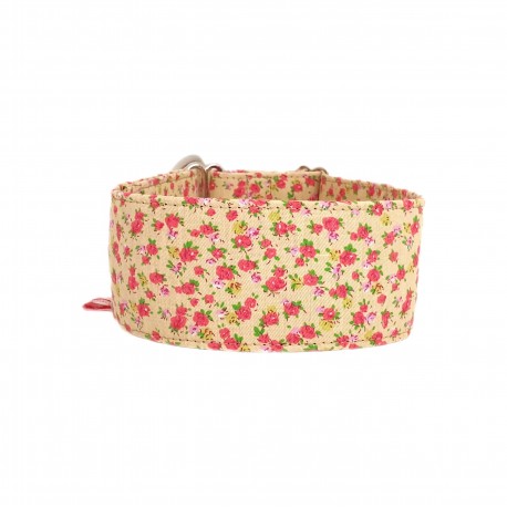 Zugstopp Halsband Windhundhalsband, kleine Rosen auf hellbeige, 3 Breiten lieferbar